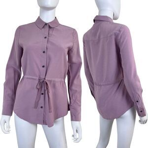 Theory Size XS Dusty Lilac Florian Twill Modern Tied Button Down NEW Pink Blouse